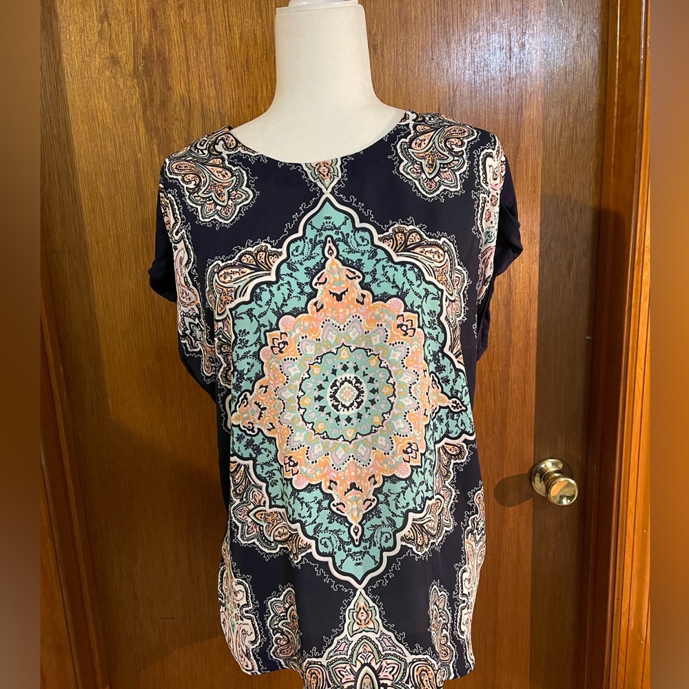 DR2 Women's Top Multicolored Short Sleeved Round Neck